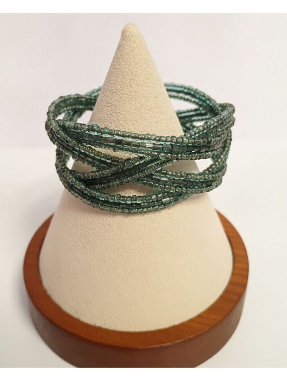Vintage Delicate Green Multi-Strand Seed Bead Cuff Bracelet